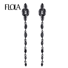 FLOLA Ethnic Statement Fashion Jewelry Super Long Black Crystal Water Drop Earrings For Women Wedding Dangle Earrings ersm69 2024 - buy cheap