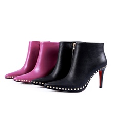 2021 new fashion women's ankle boots genuine leather pointed toe shoes stiletto heels rivet sexy women's boots 2024 - buy cheap