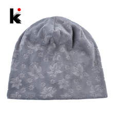 Autumn Winter Hats For Women Soft Embossing Flowers Bonnet Caps Ladies Double Layer Warm Skullies Beanies Female Gorro Touca Hat 2024 - buy cheap