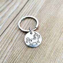 2019 fashion lovely unicorn metal Keychain 1.8cm Round card Animal Cartoon Pendant jewelry Accessories Love key chain 2024 - buy cheap