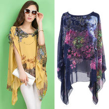 Summer Women Sexy Batwing Sleeve Loose Chiffon Floral Print Blouse Tops 2024 - buy cheap