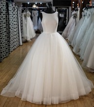Платье Золушки без рукавов, длина до пола, ТРАПЕЦИЕВИДНОЕ, на молнии, сзади, тюль, сатин, свадебные платья, со шлейфом, кружевное платье невесты 2024 - купить недорого