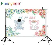 Funnytree backdrop for photographic studio boy or girl gender reveal party elephant flowers baby background photobooth photocall 2024 - buy cheap