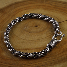 Pulsera de plata esterlina 925 100% pura para hombre, brazalete Vintage de cáñamo, artesanía de cuerda, Plata tailandesa rugosa, joyería, regalos para el Día del Padre 2024 - compra barato