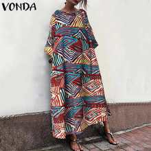 2021 Autumn VONDA Fashion Women Maxi Dress Sexy O Neck Short Sleeve Summer Dress Female Beach Party Long Robe Plus Size Vestidos 2024 - buy cheap