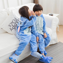 Fantasia infantil de kigurumi, pijama cosplay azul stitch com desenho animado, roupa de dormir para meninos e meninas 2024 - compre barato