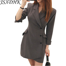 JSXDHK корейское осенне-зимнее однобортное пальто 2021, новая модная серая офисная верхняя одежда с отложным воротником и длинным рукавом 2024 - купить недорого