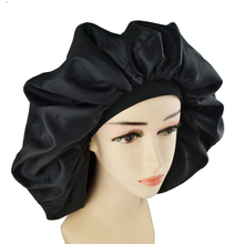 Gorro de satén para salón de belleza, Color negro, supergrande, para dormir por la noche, para cubrir la cabeza, para cabello rizado 2024 - compra barato