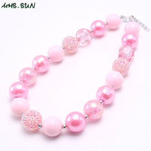 MHS.SUN newest 1pc cute pink color baby chunky rhinestone beads necklace diy bubblegum girls jewelry necklace for kids gift 2024 - buy cheap