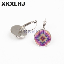 XKXLHJ 2018 New Lucky Amulet Flower Of Life Art Photo Zen Earrings Ornaments Glass Cabochon Earrings Yoga Jewelry Gift 2024 - buy cheap