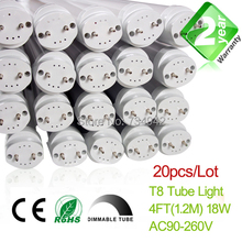 Free Shipping Dimmable 20pcs/Lot 4ft T8 LED Fluorescent Tube Light 1200mm 18W 1650LM CE & RoHs 2 Year Warranty SMD2835 Epistar 2024 - buy cheap