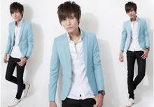 Terno casual masculino, blazer azul com um botão, jaqueta de manga longa, para áreas externas, tamanhos grandes 2024 - compre barato