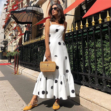 Women's Boho Polka Dot Summer Party Evening Beach Long Ruffle Dress Sundress White Black Dot Print Spaghetti Strap A Line Dress 2024 - buy cheap