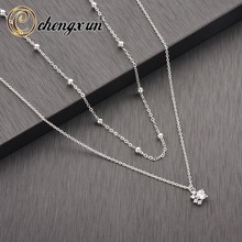 CHENGXUN Cute Dog Puppy Paw Small Beads Double Layer Necklace CZ Crystal Statement Pendant Necklace Birthday  Bijoux 2024 - buy cheap