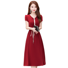 Korean-style long chiffon short sleeved dress elegant loose-fit slimming summer elegant lady dress casual female sundress 2024 - buy cheap