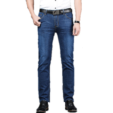 Новые весенние мужские деловые джинсы, повседневные облегающие прямые Стрейчевые обтягивающие джинсы, модные однотонные джинсовые брюки больших размеров, классические джинсы 2024 - купить недорого