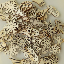 50PC Cartoon Christmas Snowflakes Tree Colored Balls Angel Mixed Wood Chips Christmas DIY Decorative Toys 2024 - buy cheap
