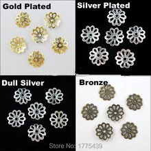 Frete grátis joias achadas 9mm contas de flor tampas bronze dourado prateado (500 peças = 1 lote!) 2024 - compre barato