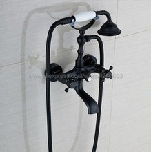 Dual Cross Handles Black Oil Brass Bathroom Tub Faucet with Hand Held Shower Sprayer Ktf605 2024 - buy cheap