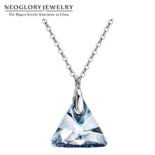 Neoglory-collar de cadena de cristal con forma de triángulo azul para mujer, joyería embellecida con cristales de Swarovski, S925 2024 - compra barato