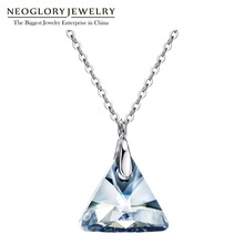 Neoglory S925 Silver Blue Triangle Crystal Chain Necklaces & Pendants Jewelry For Woman Embellished With Crystals From Swarovski 2024 - buy cheap