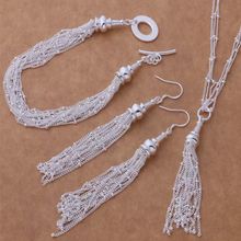 Silver plated jewelry sets, silver jewelry set tassel bandeddd fine chains Bracelet Necklace Earring /SZJWYBOD 2024 - buy cheap