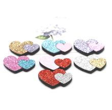 30PCS/Lot 3.5x2.7cm Shiny Double Heart Padded Applique Crafts for Children Headwear Hair clip Accessories and Garment Patch 2024 - buy cheap