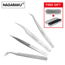 NAGARAKU 4PCS High Quality Stainless Steel Industry Antistatic High Precision Tweezers Eyelash Extension Tool Tweezers Box Free 2024 - buy cheap