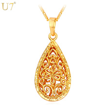 U7 New Hollow Flower Necklace Women Fashion Jewelry Wholesale Gold Color Vintage Brand Jewelry Waterdrop Pendant P834 2024 - buy cheap