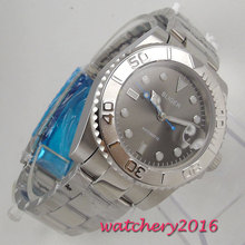 40mm bliger cinza dial rotativa moldura de vidro safira marcas luminosas caixa de aço inoxidável luxo movimento automático relógio masculino 2024 - compre barato