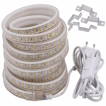 208LEDs/m 220v Led Strip Light 2835 SMD White/Warm White Double Row Waterproof Led Rope Tape EU Power Plug with 3m cable /swtich 2024 - buy cheap