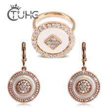 Big Oversize Round Rings Earrings Jewelry Sets For Female 585 Rose Gold Black White Ceramic Rings Earrings Jewelry Wedding Gift 2024 - buy cheap