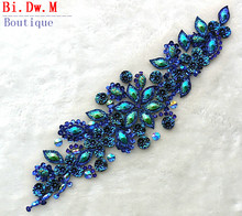 New Blue Applique Trimming Patches Rhinestones Strass Stones Hand Beaded 36*10cm Sew on For Wedding Dress Arts Decoration Diy 2024 - buy cheap