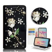 Moda diamante hermosa flor Rosa tarjeta ranura Flip cartera Funda de cuero para Samsung Galaxy Note 10 9 8 5 S10E/9/8/7/6 Edge Plus 2024 - compra barato