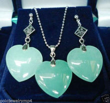 Оптовая цена 16new ^ Ювелирная мода сердце форма серьга с зеленым камнем кулон набор 2024 - купить недорого