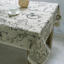 Toalha de mesa decorativa e elegante, mapa mundi de alta qualidade, com renda, em linho, 2016 2024 - compre barato