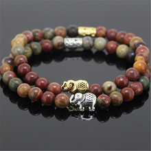 Best quality Natural 6mm Picasso's round stone beads women bracelet beaded elephant animals charm girl bracelet 2024 - buy cheap