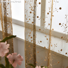 Cortinas de tule estilo coreano para quarto sala de estar 3d floral bordado transparente voile decoração de janela 2024 - compre barato