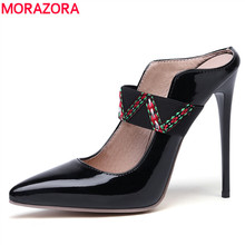 MORAZORA Plus size 34-47 new 2020 Sexy ultra high heels shoes women mules 12cm ladies summer shoes pointed toe party shoes 2024 - buy cheap