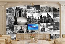 Large murals,Personality black and white architecture wallpaper,bar restaurant living room sofa TV wall bedroom papel de parede 2024 - buy cheap