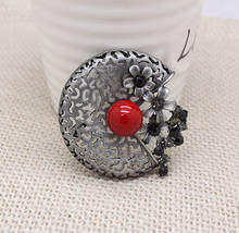 Ajojewel Trendy Black Rhinestone Flower Brooch Pins Cute Red Simulated Pearl Broches Vintage Jewelry Women Accessories 2024 - buy cheap