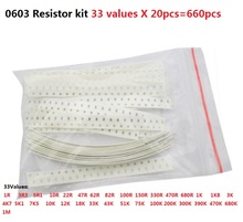 Free shipping 0603 SMD Resistor Kit Assorted Kit 1ohm-1M ohm 5% 33valuesX 20pcs=660pcs Sample Kit 2024 - buy cheap