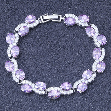 Благородный кубический циркон фиолетовый Браслеты для Для женщин Серебряный Наложение браслет Модные украшения Лидер продаж браслеты женские S135 2024 - купить недорого