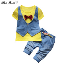 Summer Baby Boy Clothes Gentleman Short Sleeve Tshirt+Short Pant 2pcs Suit Bowtie Decor Gentle Outfits Children Suits 2024 - buy cheap