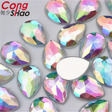 Cong Shao 200pcs 13*18mm Clear AB Flatback Acrylic Drop Rhinestone Trim Crystals For Wedding Costume Button Decorations CS662 2024 - buy cheap