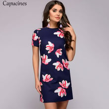 Capucines 2019 Summer Printed Dress Women Short Sleeve O-Neck Casual Straight Dress Party Mini Dresses Vestidos Plus size 2024 - buy cheap