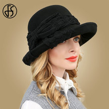 FS Women Wool Fedoras Hat With Bowknot Elegant Lady Winter Autumn Wide Brim Church Cloche Hat Sombrero Cap Chapeu Fedora 2024 - buy cheap