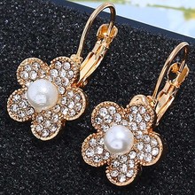 Bing Tu Gold Color Black White Crystal Flower Drop Earrings For Women Wedding  Simulated Pearl Jewelry 2024 - buy cheap