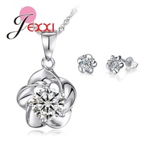 Fashion Jewelry Set 925 Sterling Silver For Banquet Dress  Party Flower Crystal Zircon Stud Earrings Pendant Necklace 2024 - buy cheap