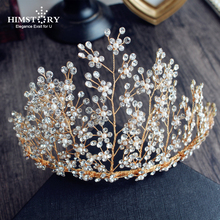 Himstory hecho a mano oro perla Hairwear Tiaras corona flor vid rama adornos para cabello de novia boda accesorios de joyería para el cabello 2024 - compra barato